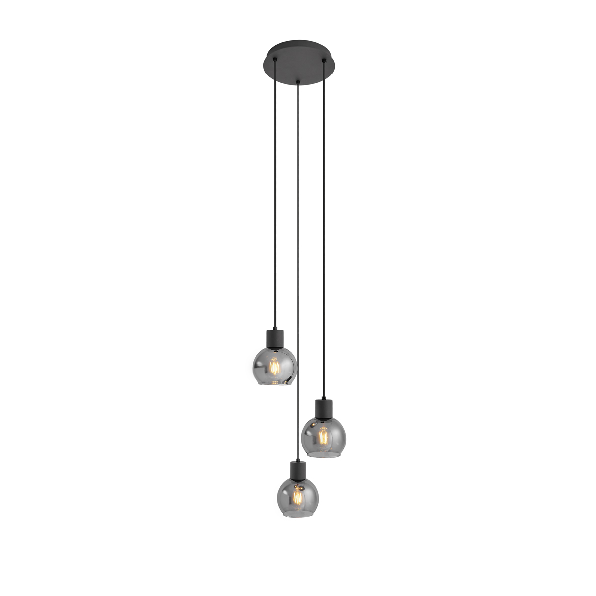 lampe à suspension art déco noire avec verre fumé ronde 3 lumières - vidro