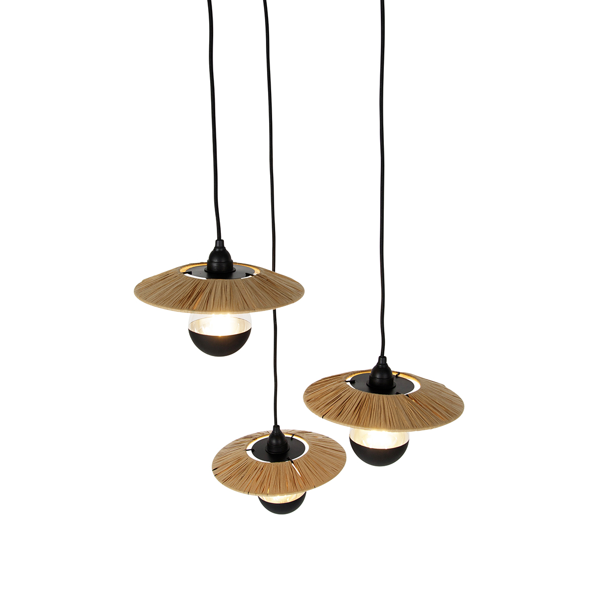 lampe suspendue rurale noire avec corde 3 lumières - leia