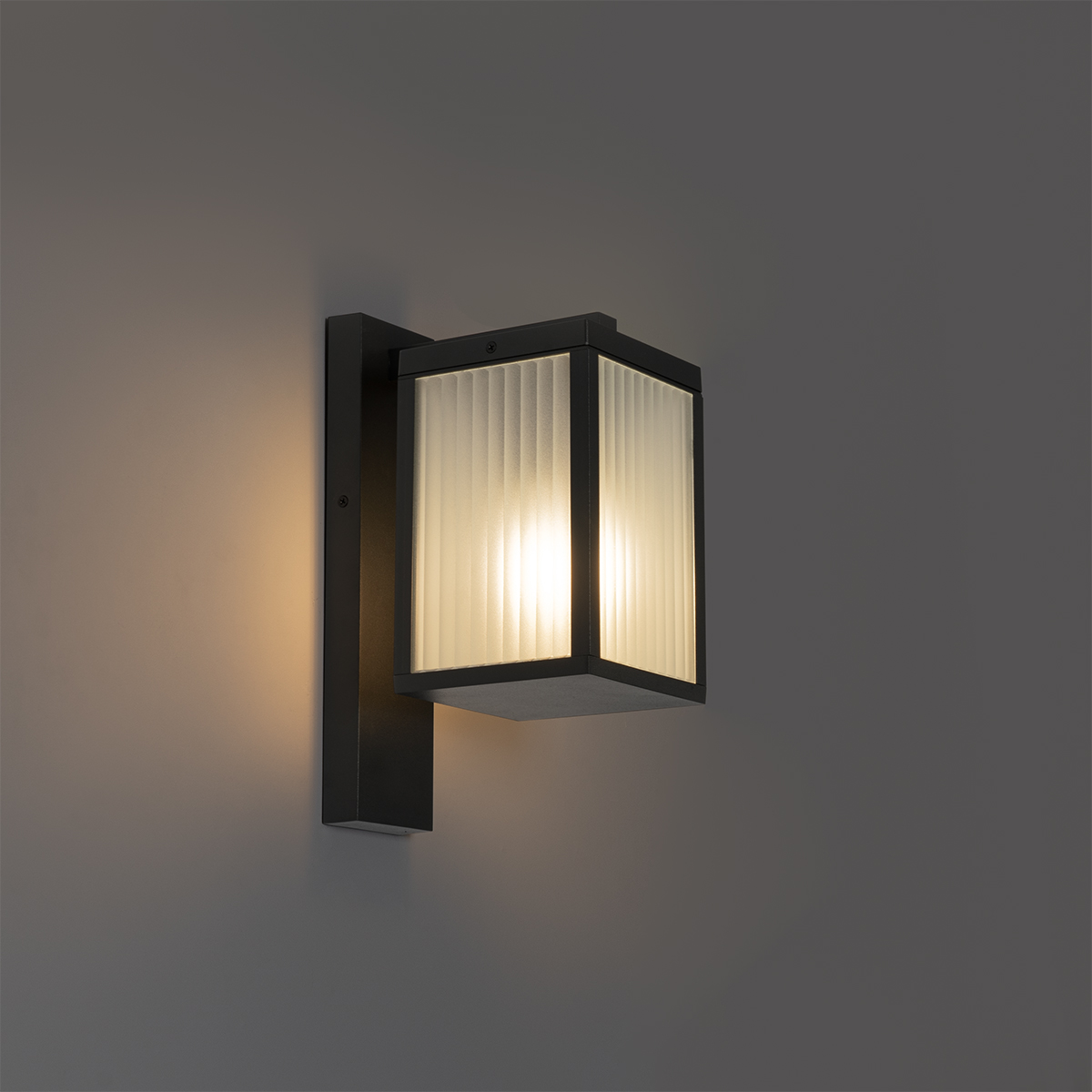 Outdoor Wall Lantern Black with Ribbed Glass IP44 - Charlois