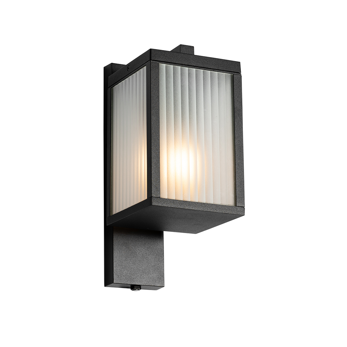 Outdoor Wall Lantern Black with Ribbed Glass and Dusk Sensor - Charlois