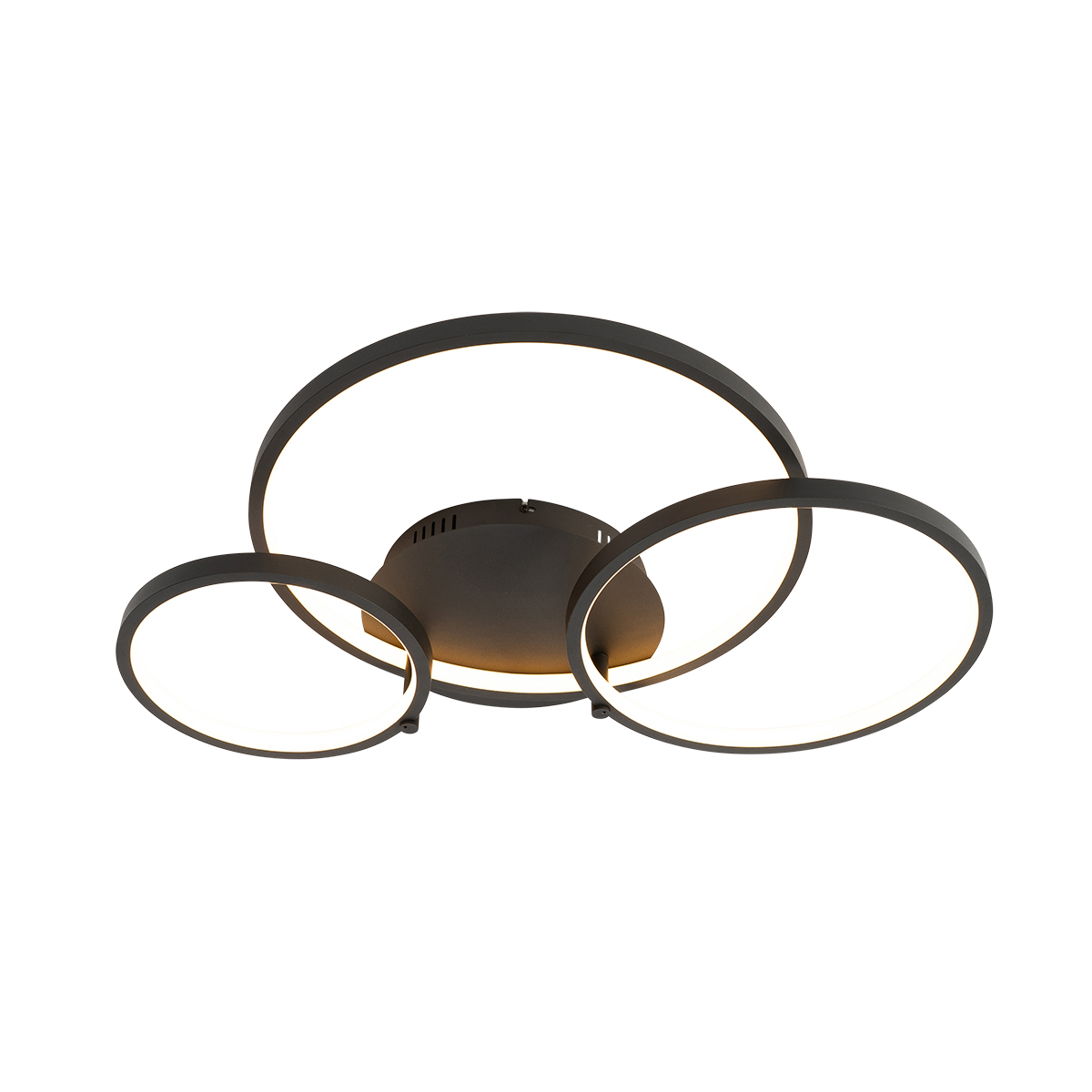 Image of Lampada da soffitto intelligente nera a 3 luci con telecomando - Rondas