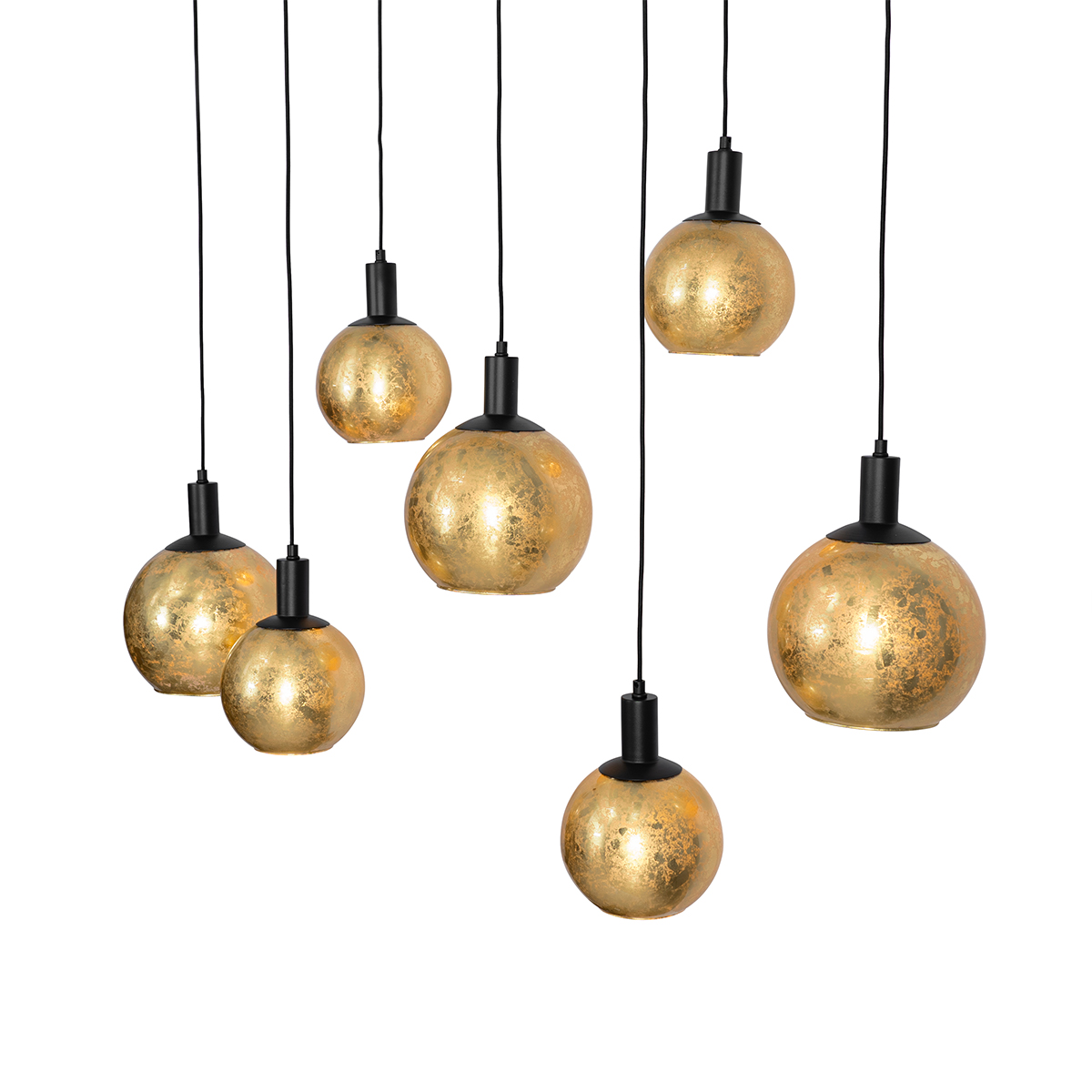 Lámpara colgante de diseño negra con cristal dorado 7 luces - Bert