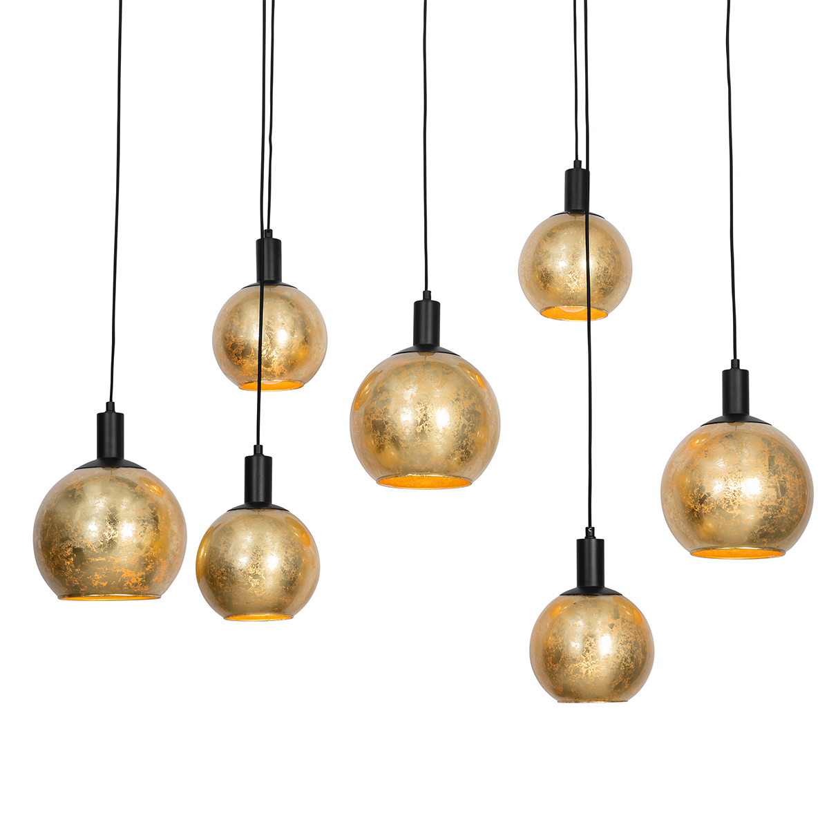 Lámpara colgante de diseño negra con cristal dorado 7 luces - Bert