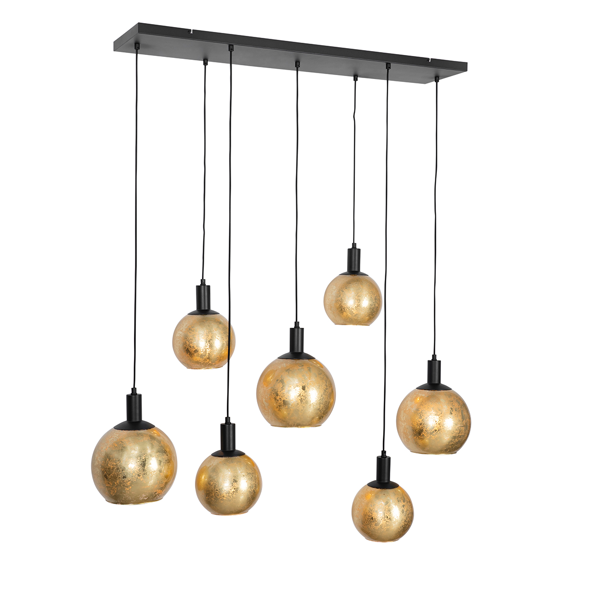 Lámpara colgante de diseño negra con cristal dorado 7 luces - Bert