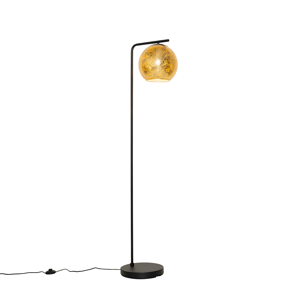 Levně Designová stojací lampa černá se zlatým sklem - Bert
