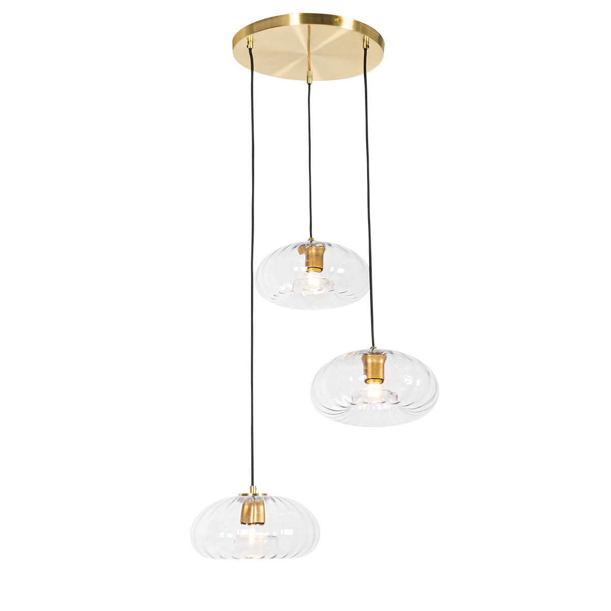 Art Deco závesná lampa zlatá so sklenenými okrúhlymi 3 svetlami - Ayesha