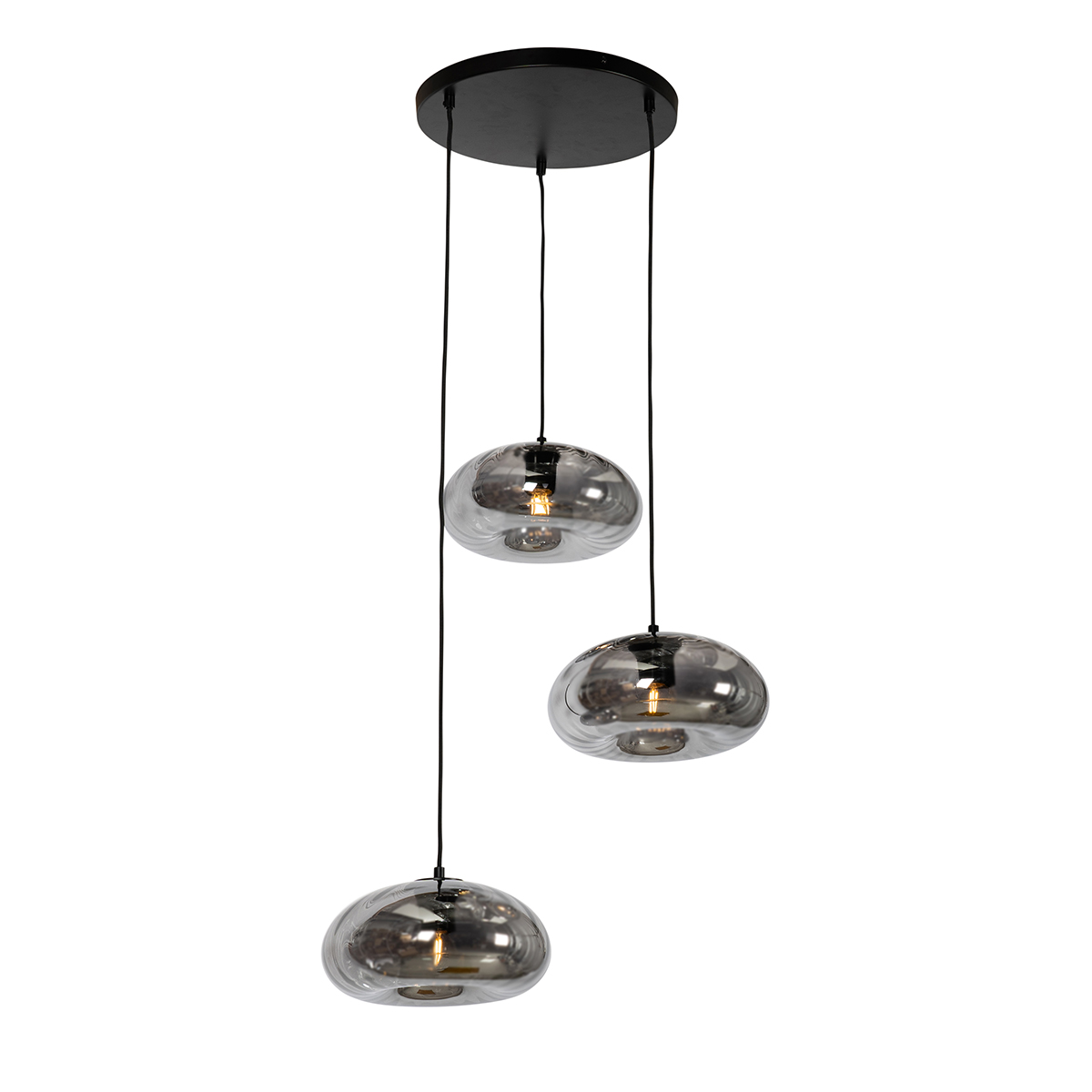 Art Deco závesná lampa čierna s dymovým sklom okrúhle 3 svetlá - Ayesha