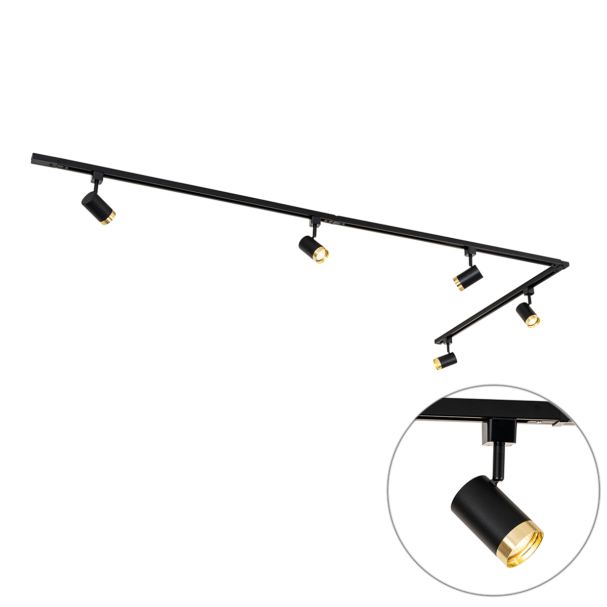 1-fázový koľajnicový systém s 5 reflektormi čierny so zlatým krúžkom - Jeana