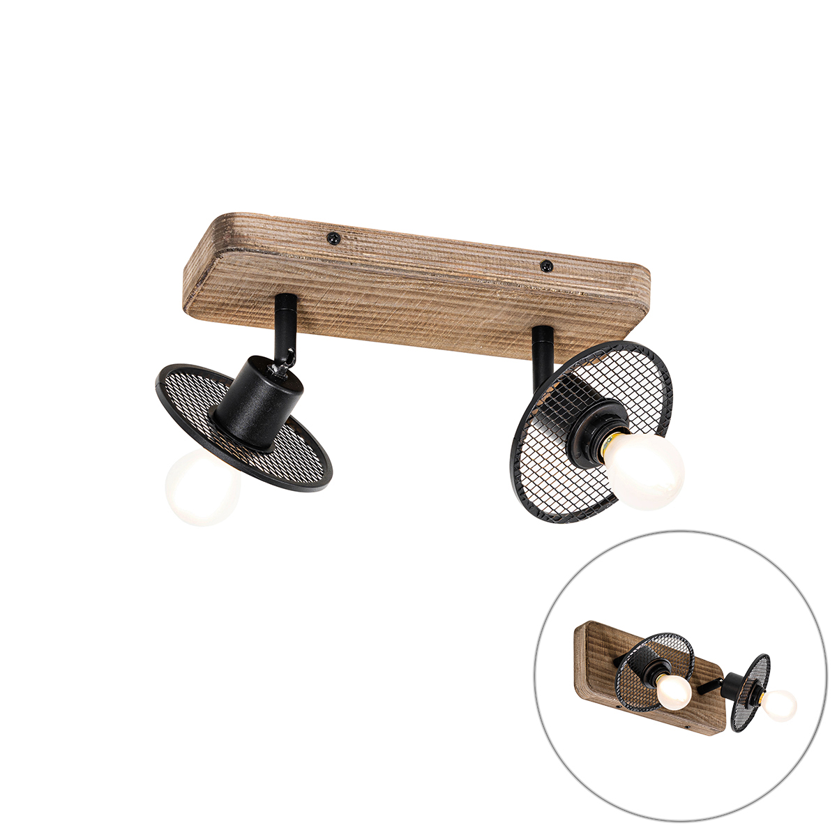 Priemyselné stropné bodové svietidlo čierne s drevom 2-svetlo - Jasmijn