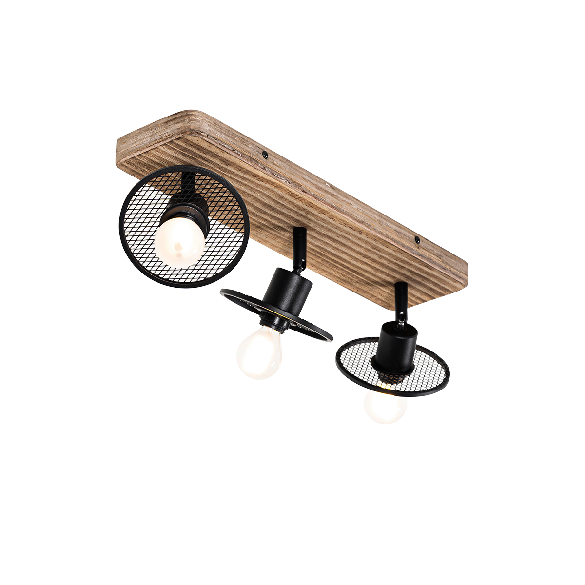 Industrial Ceiling Spot Black with Wood 3-Light - Jasmijn