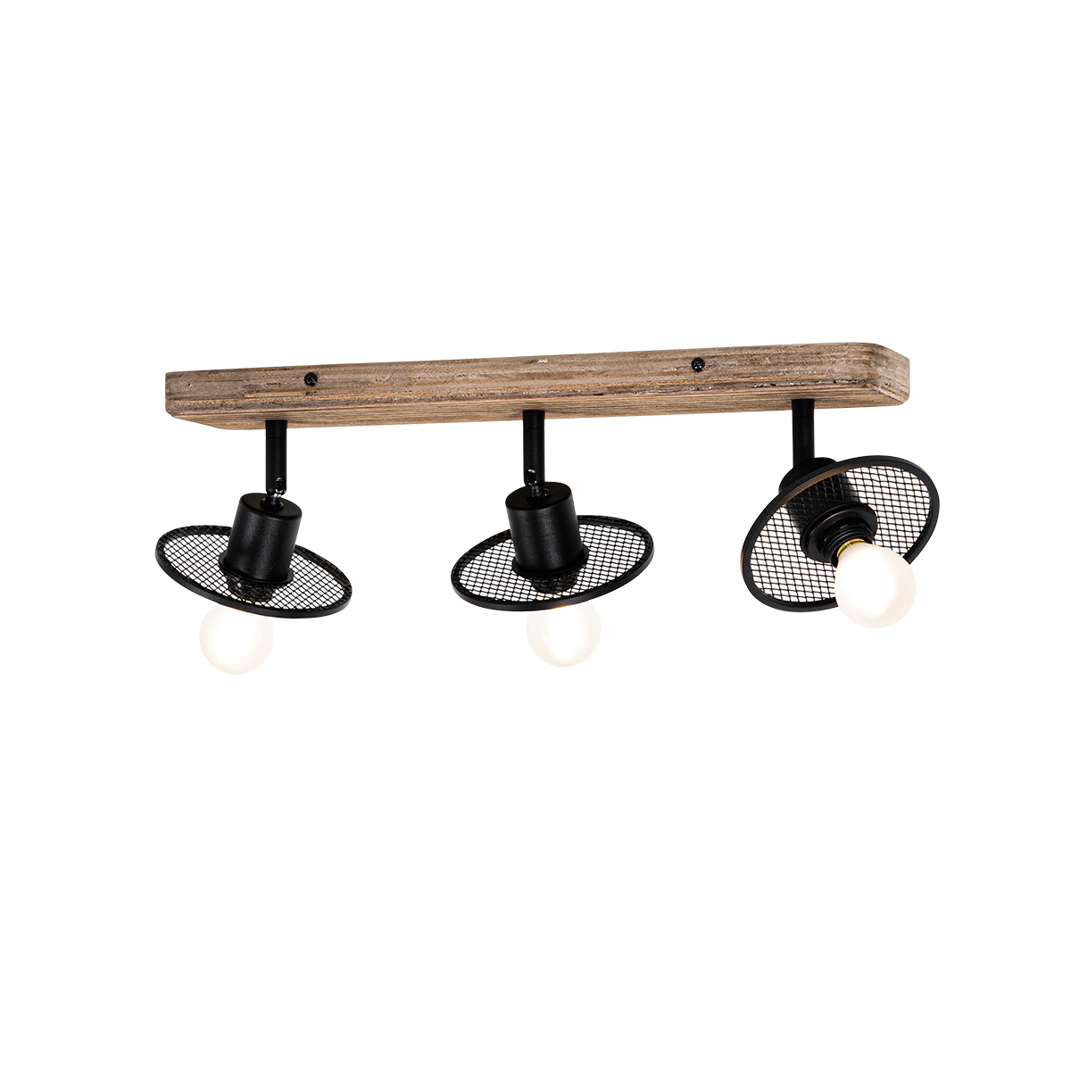 Industrial Ceiling Spot Black with Wood 3-Light - Jasmijn