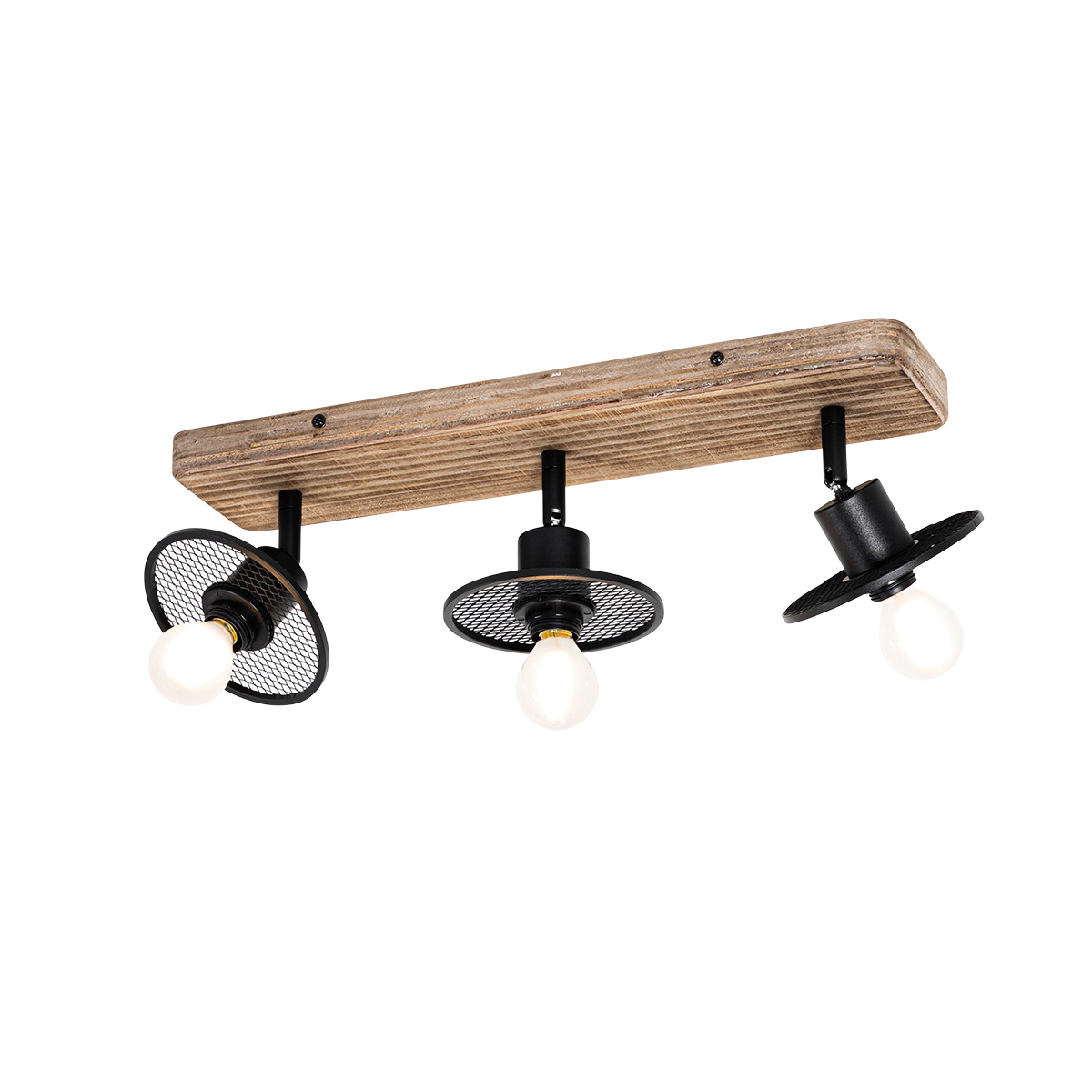 Industrial Ceiling Spot Black with Wood 3-Light - Jasmijn
