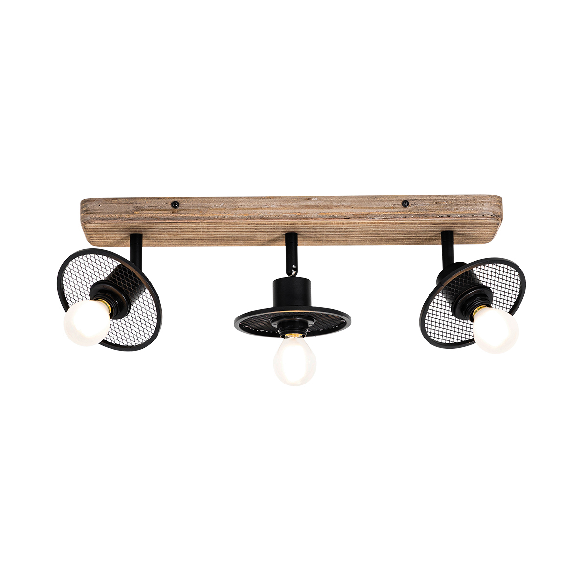 Faretto da soffitto industriale nero con legno 3 luci - Jasmine