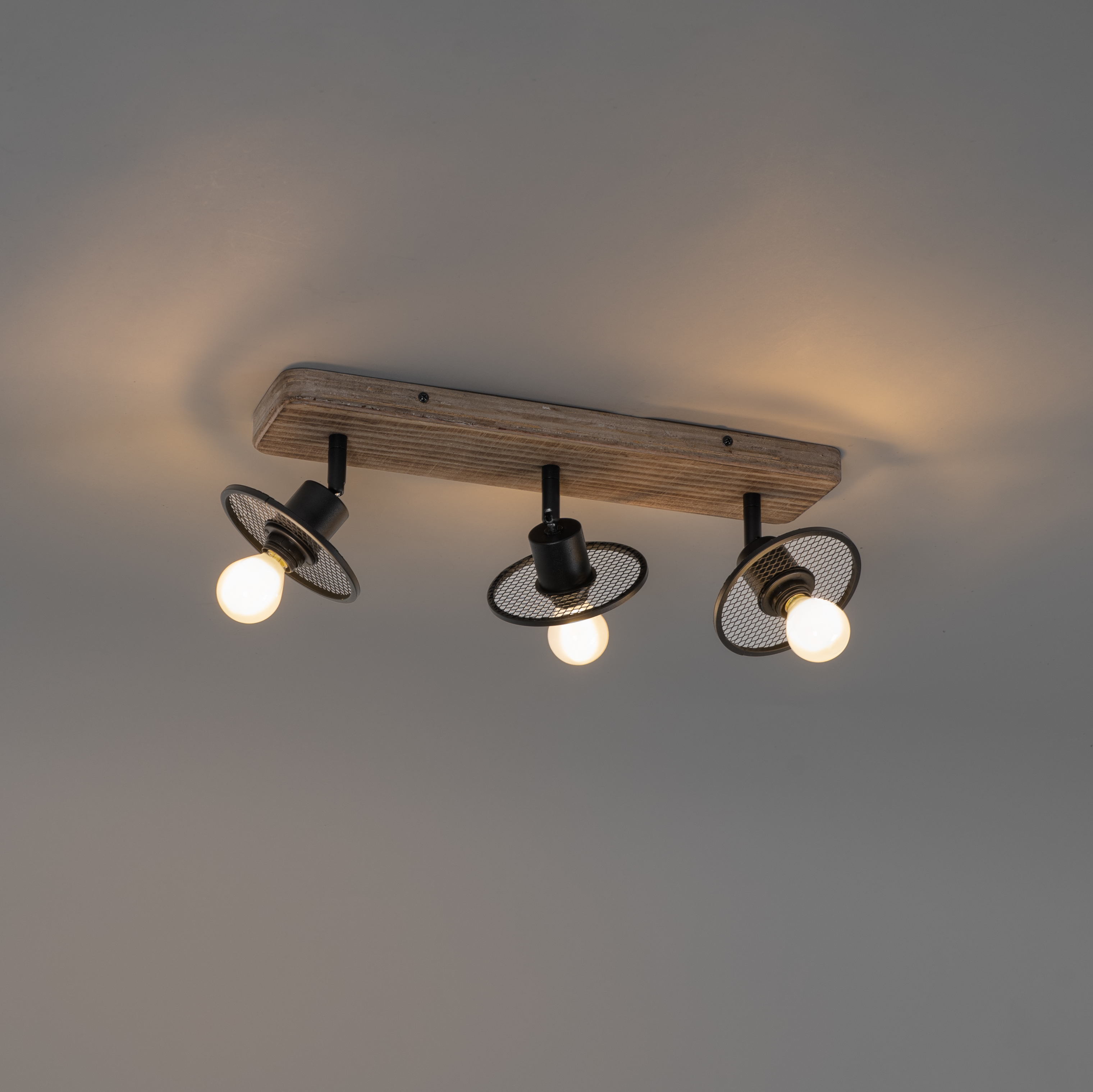 Faretto da soffitto industriale nero con legno 3 luci - Jasmine
