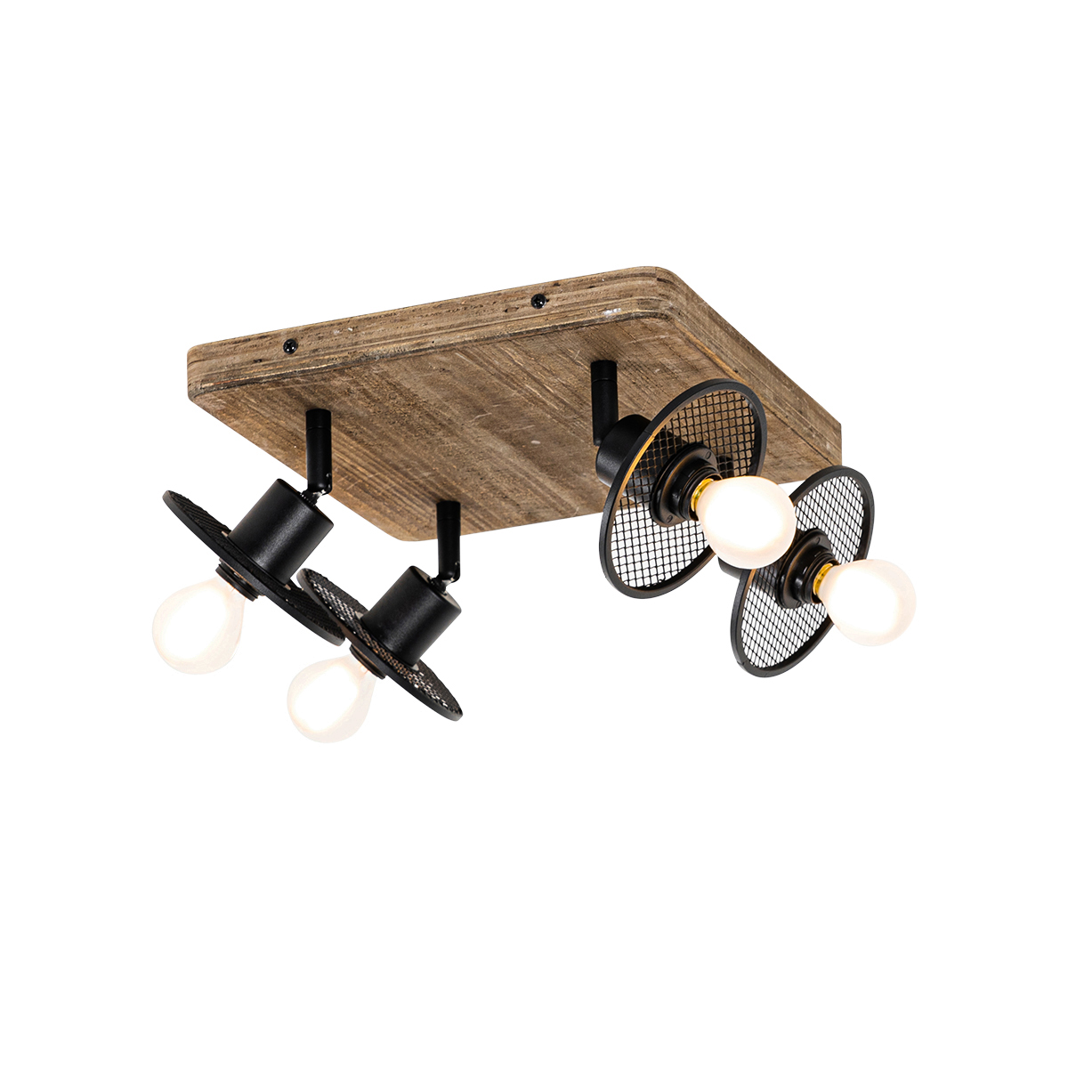 Industrial Ceiling Spot Black with Wood 4-Lights - Jasmijn