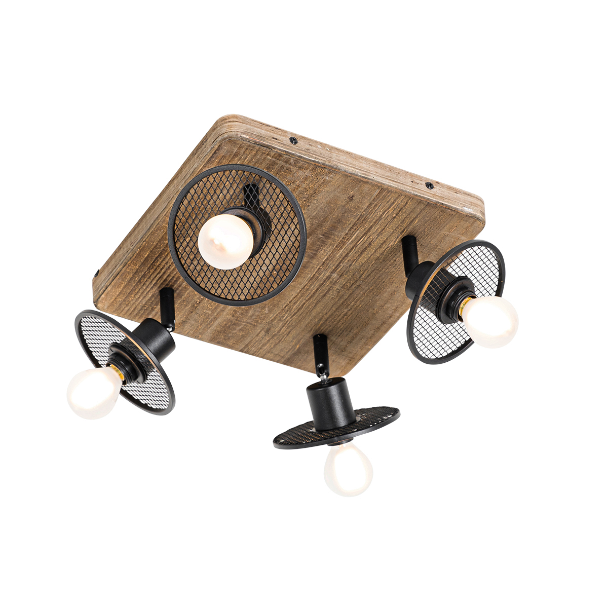 Industrial Ceiling Spot Black with Wood 4-Lights - Jasmijn
