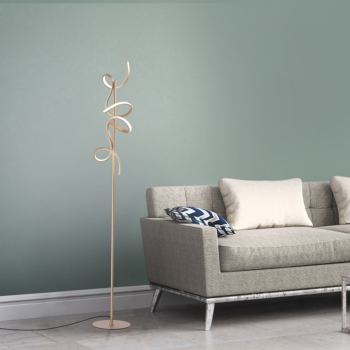 Design vloerlamp messing incl. LED en dimmer - Krisscross