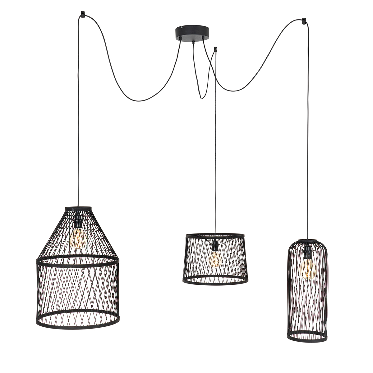 Suspension Extérieure Qazqa Moreno - Noir Rustique, Hauteur 160 Cm, Verre Et Aluminium - IP44, Culot E27 Max 60W, Dimmable (ampoule Non Incluse)