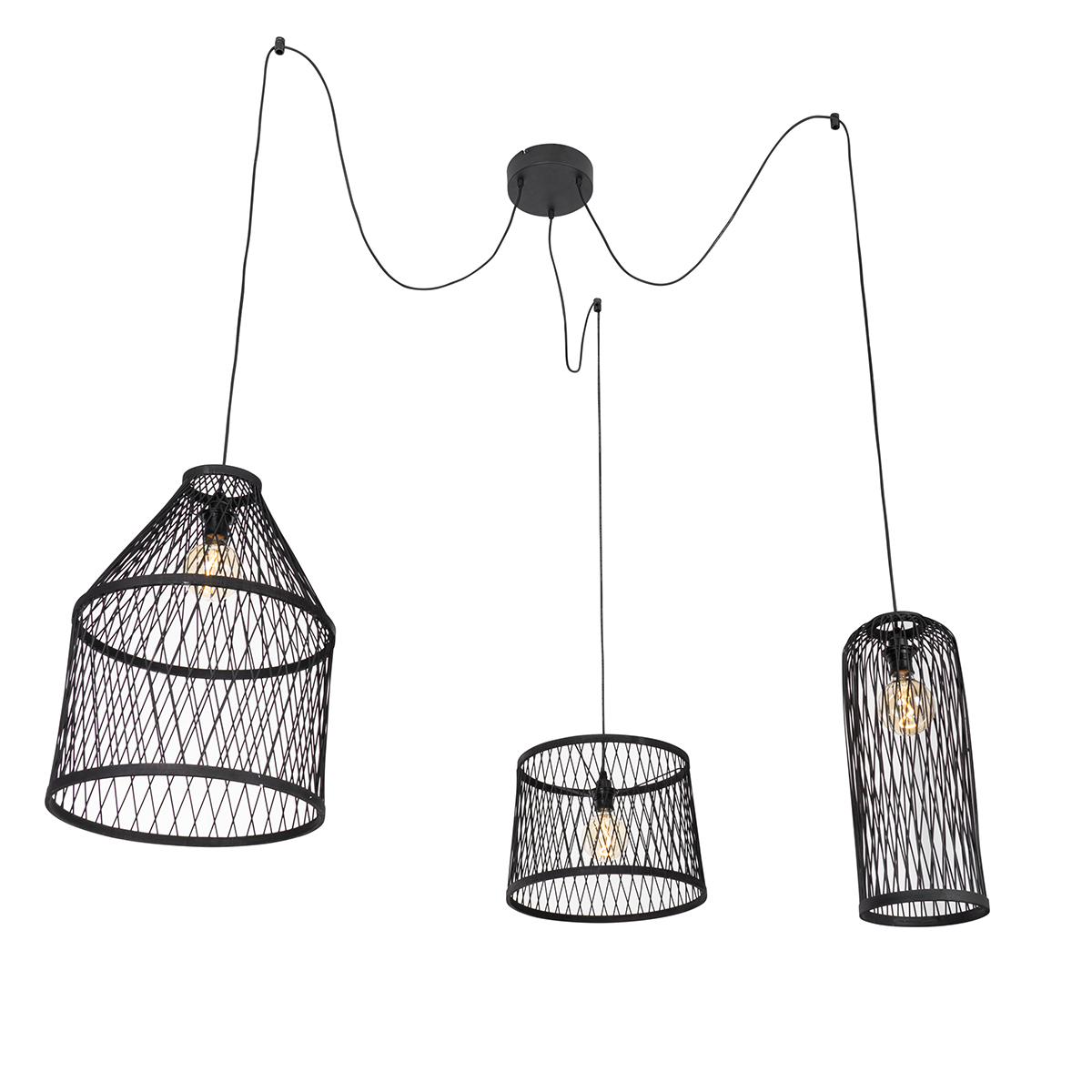 Lámpara colgante rústica de exterior de ratán negro de 3 luces - Calamus