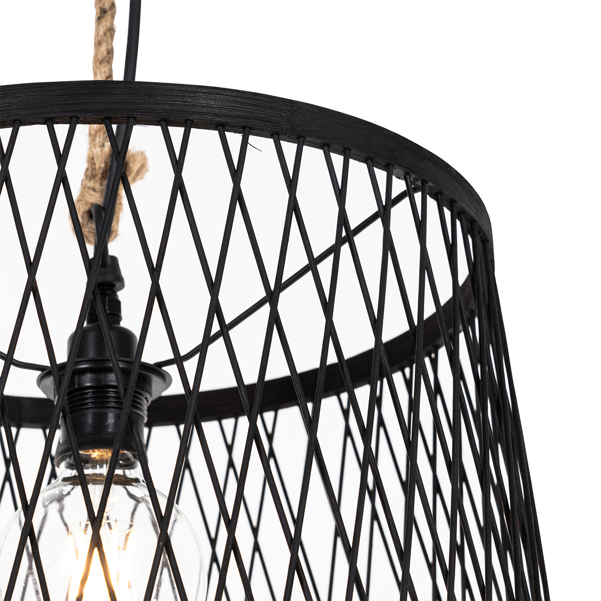 lampe suspendue d'extérieur rurale en rotin noir 40 cm - calamus