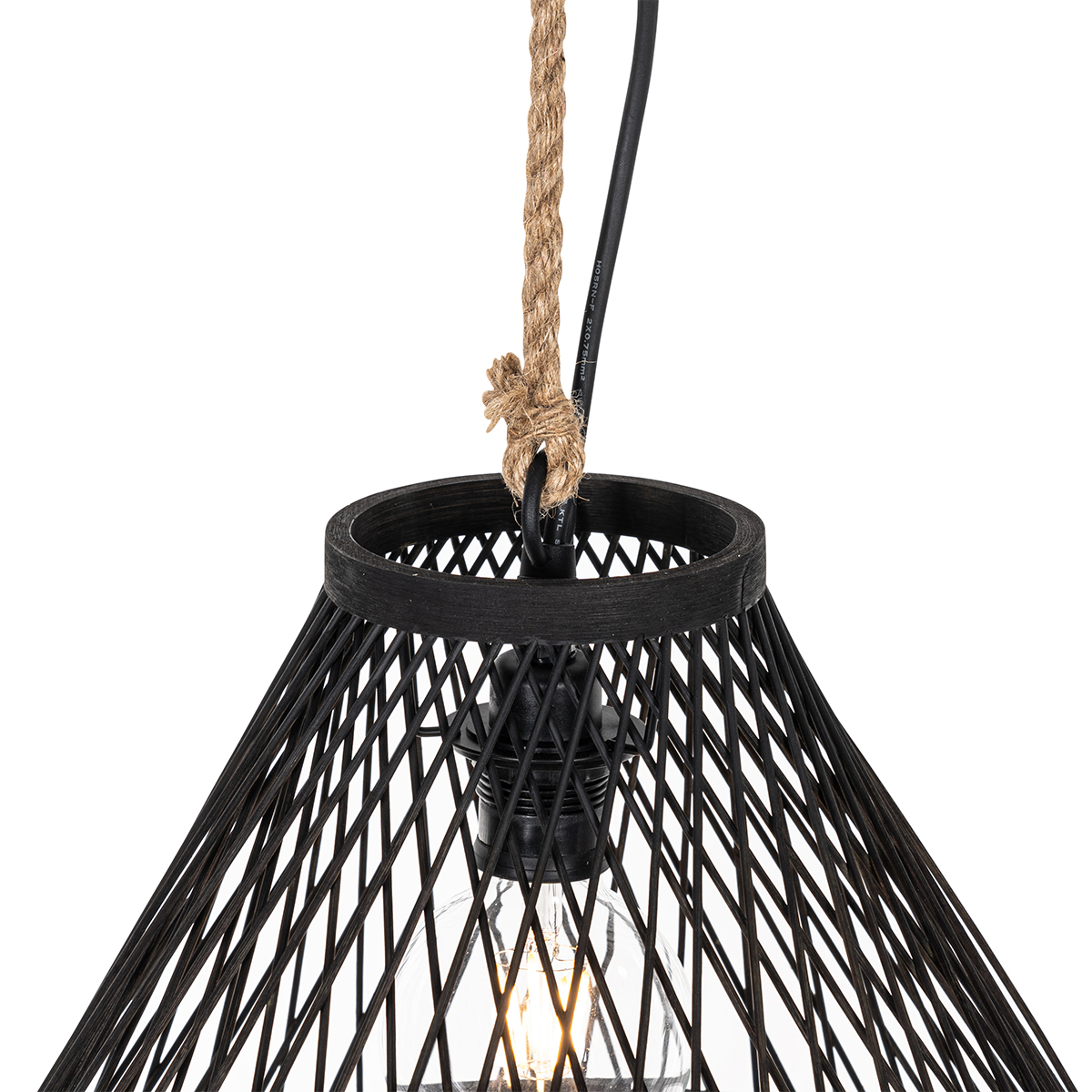 lampe suspendue d'extérieur rurale en rotin noir 40x55 cm - calamus