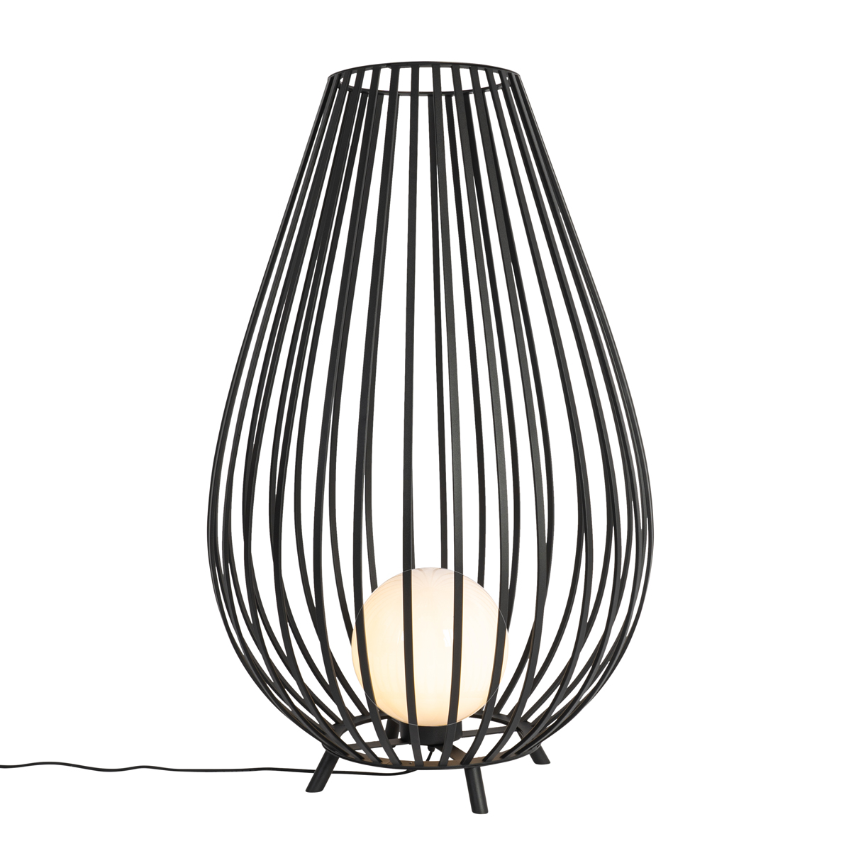 lampadaire design noir avec opale 110 cm ip44 - angela
