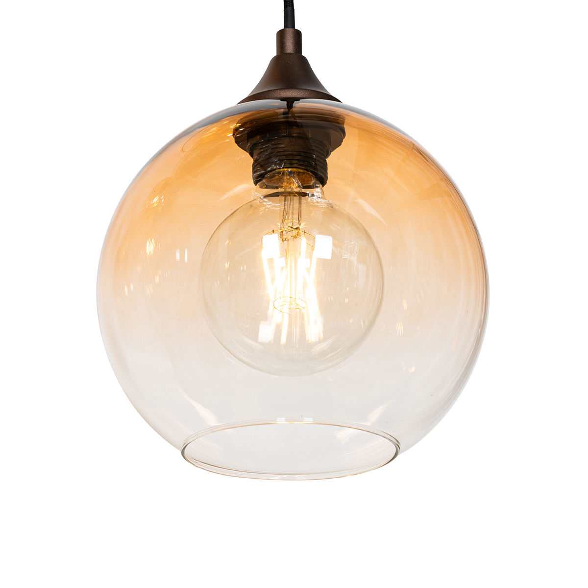 Smarte Pendelleuchte Dunkelbronze mit bernsteinfarbenem Glas 8-flammig inkl. 8 Wifi G95 - Sandra