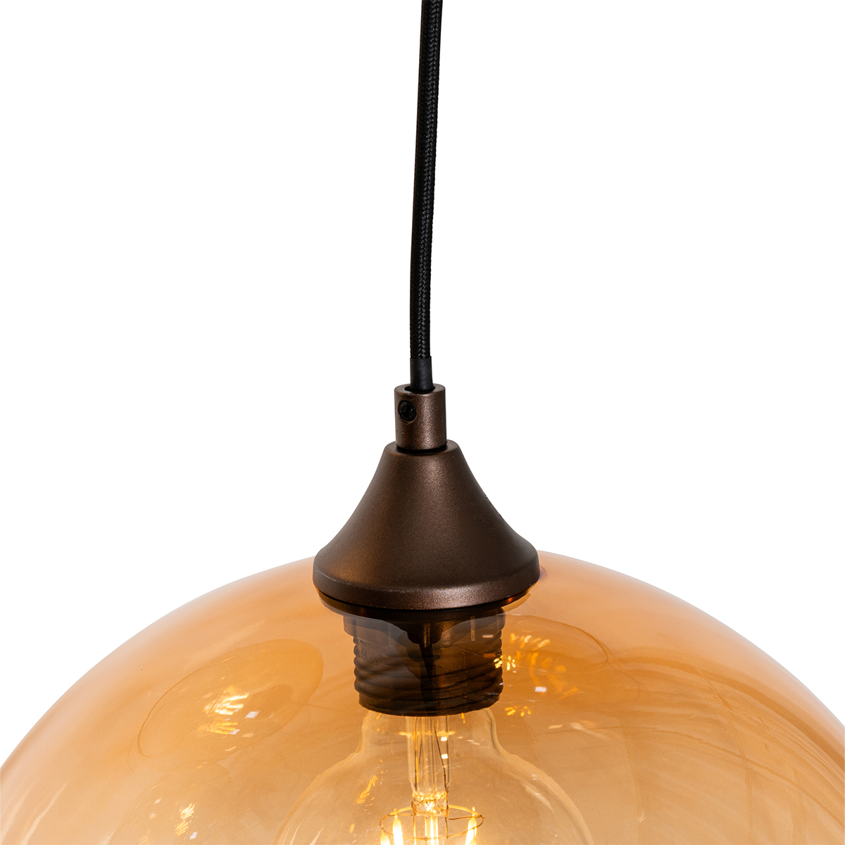 Smarte Pendelleuchte Dunkelbronze mit bernsteinfarbenem Glas 8-flammig inkl. 8 Wifi G95 - Sandra