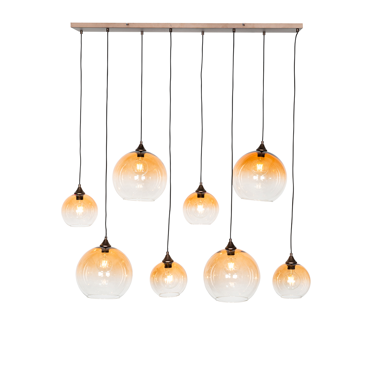 Smarte Pendelleuchte Dunkelbronze mit bernsteinfarbenem Glas 8-flammig inkl. 8 Wifi G95 - Sandra