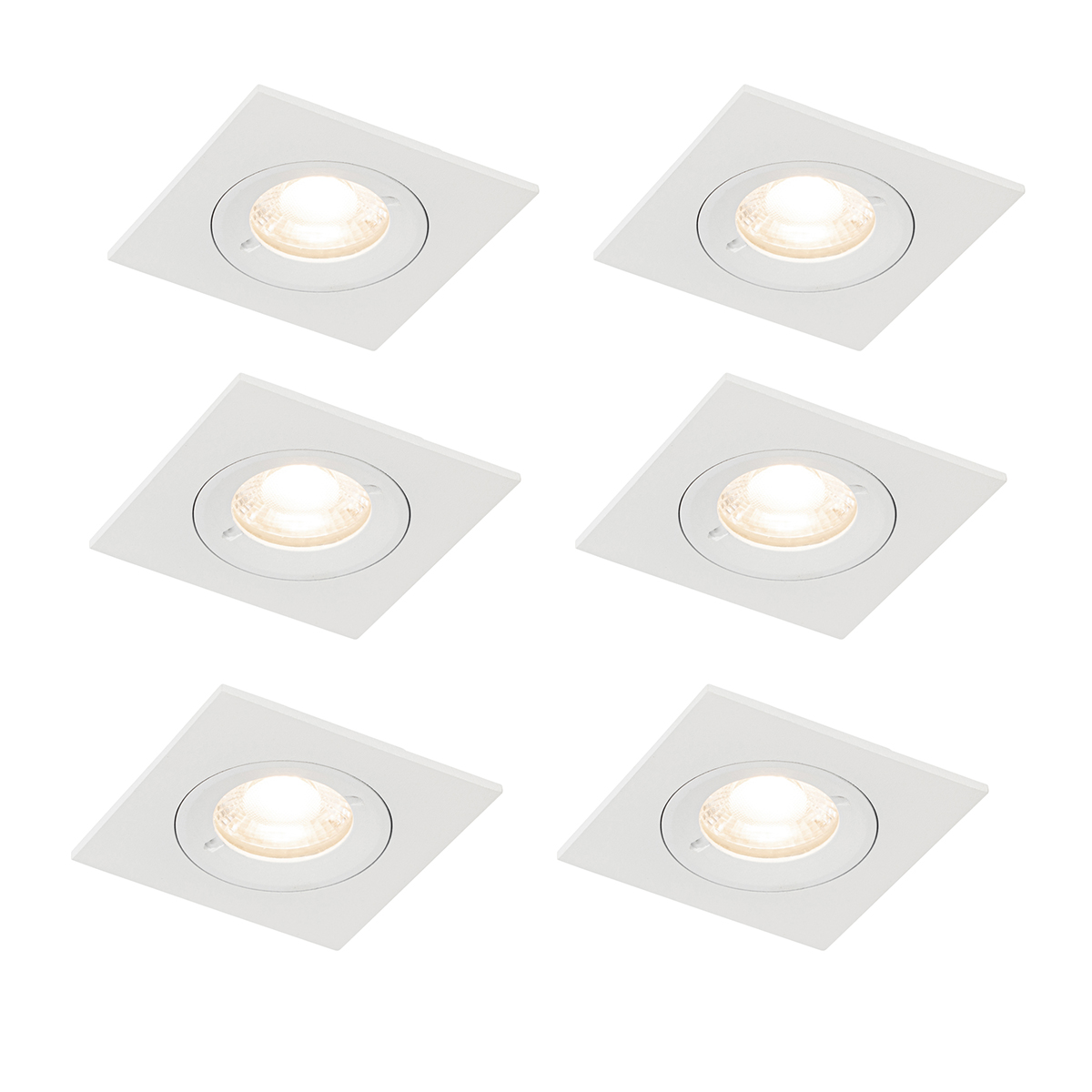 Sada 6 vstavaných bodových svetiel bielych štvorcových GU10 50 mm IP44 - Xena