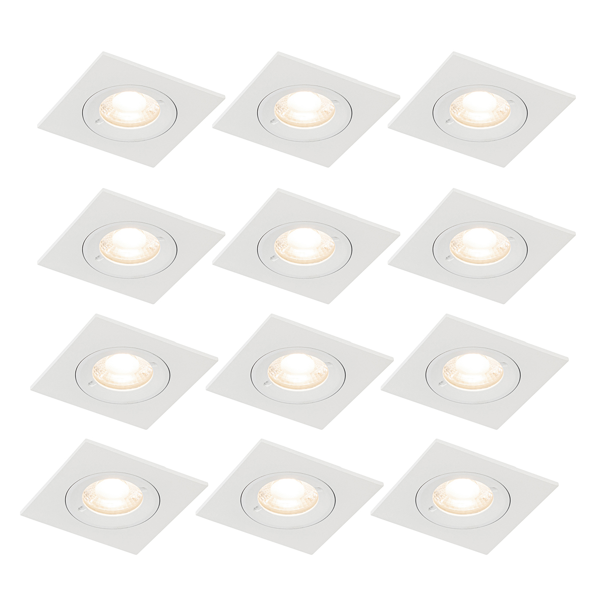 Sada 12 vstavaných bodových svetiel bielych štvorcových GU10 50 mm IP44 - Xena