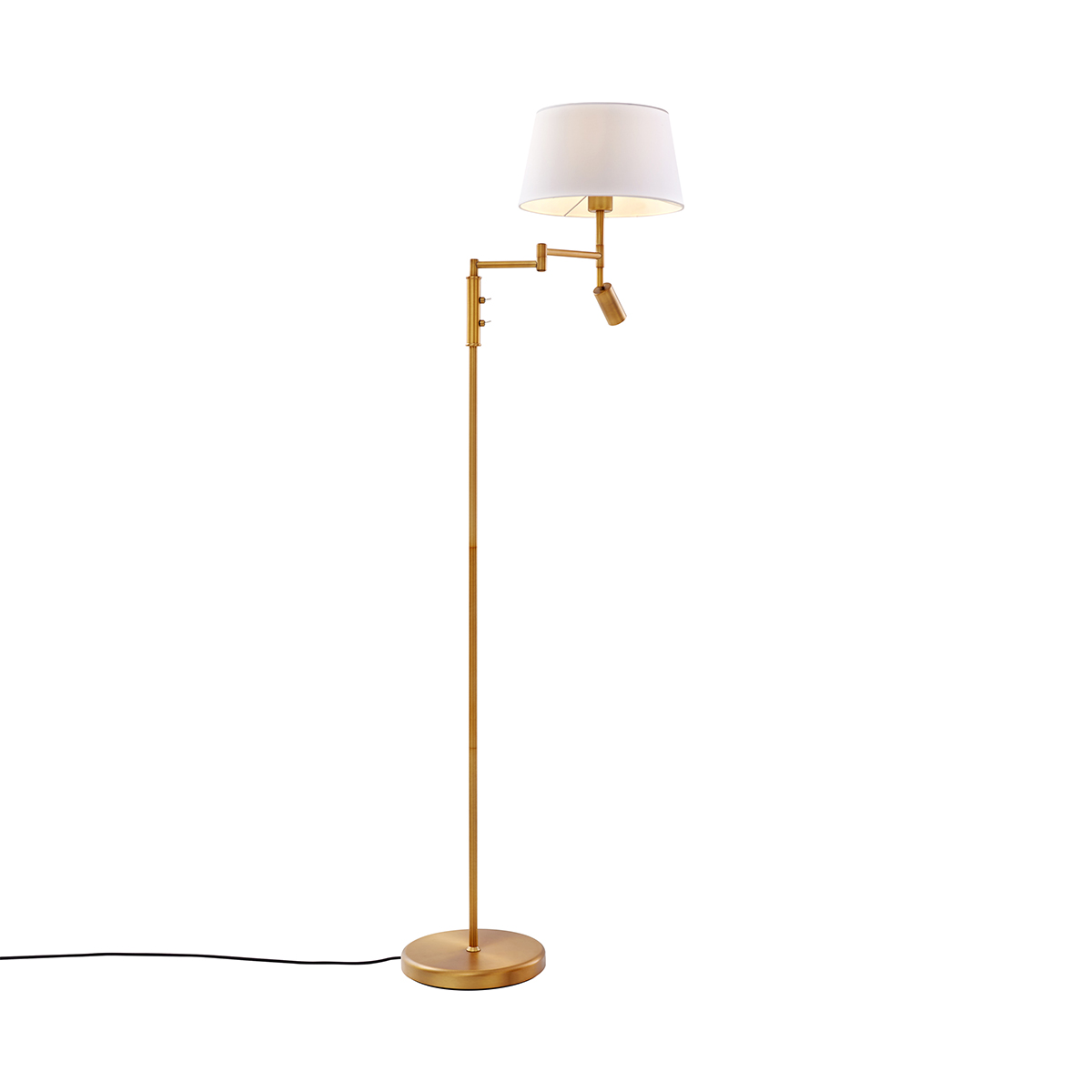 E-shop Bronzová stojaca lampa s bielym tienidlom a nastaviteľnou lampou na čítanie - Ladas