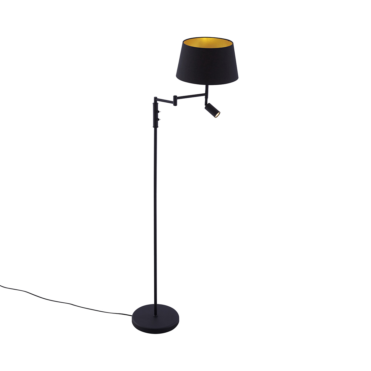 lampadaire noir avec abat-jour noir et liseuse orientable - ladas