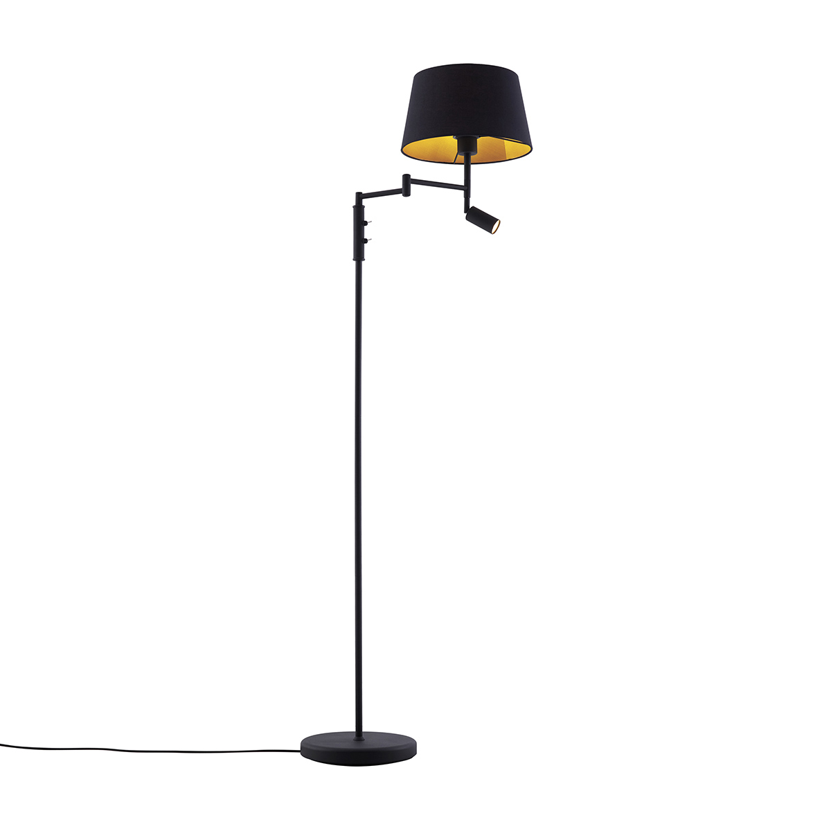 lampadaire noir avec abat-jour noir et liseuse orientable - ladas