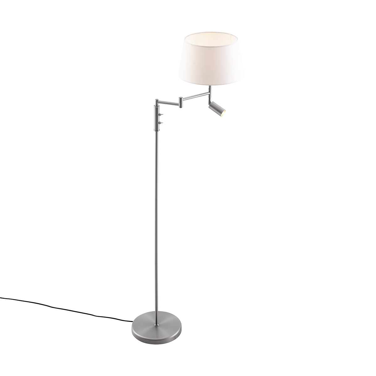 lampadaire en acier avec abat-jour blanc et liseuse orientable - ladas