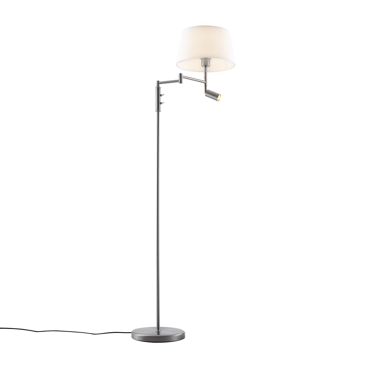 lampadaire en acier avec abat-jour blanc et liseuse orientable - ladas