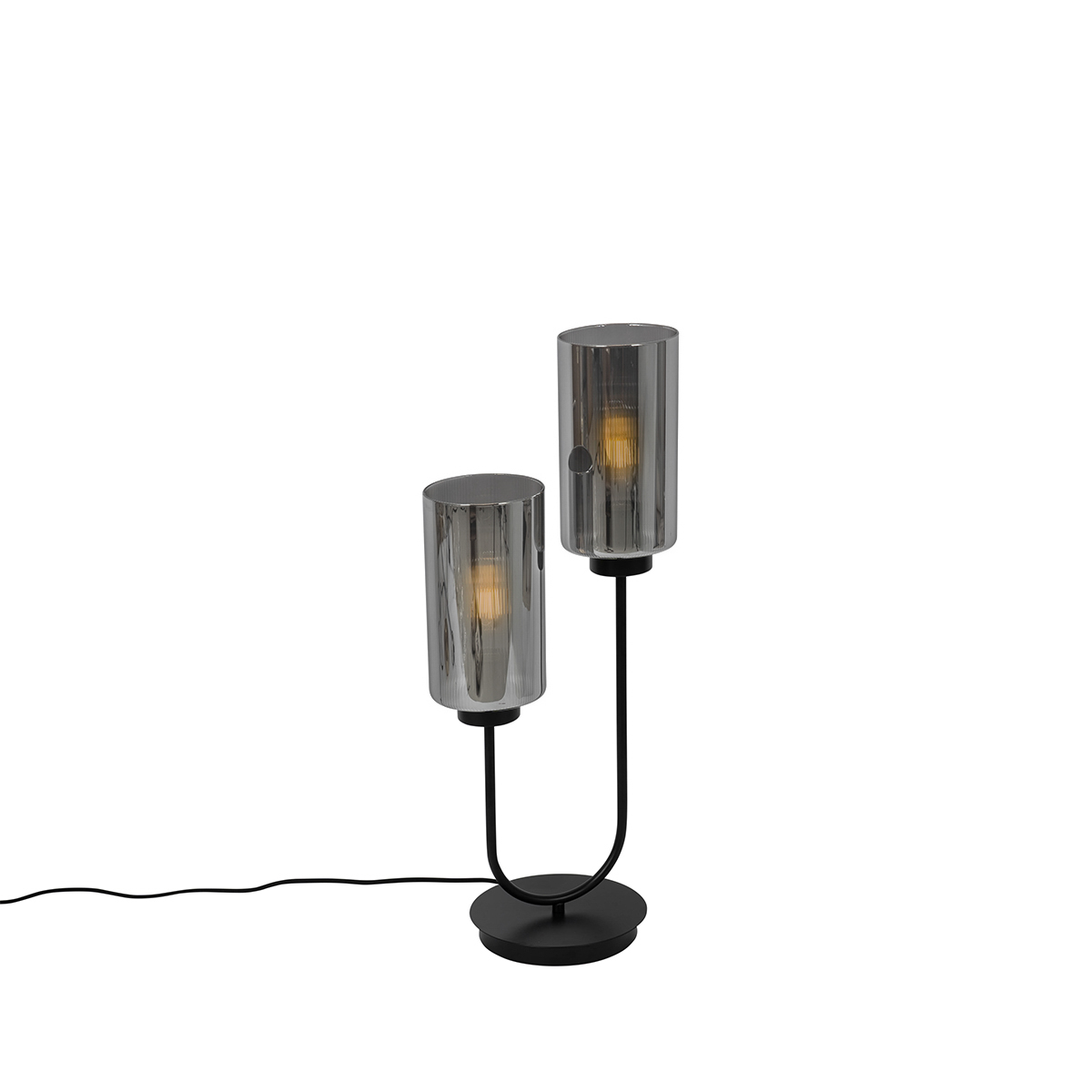 Stolní lampa v Art Deco stylu černá s kouřovým sklem 2-světlo - Laura