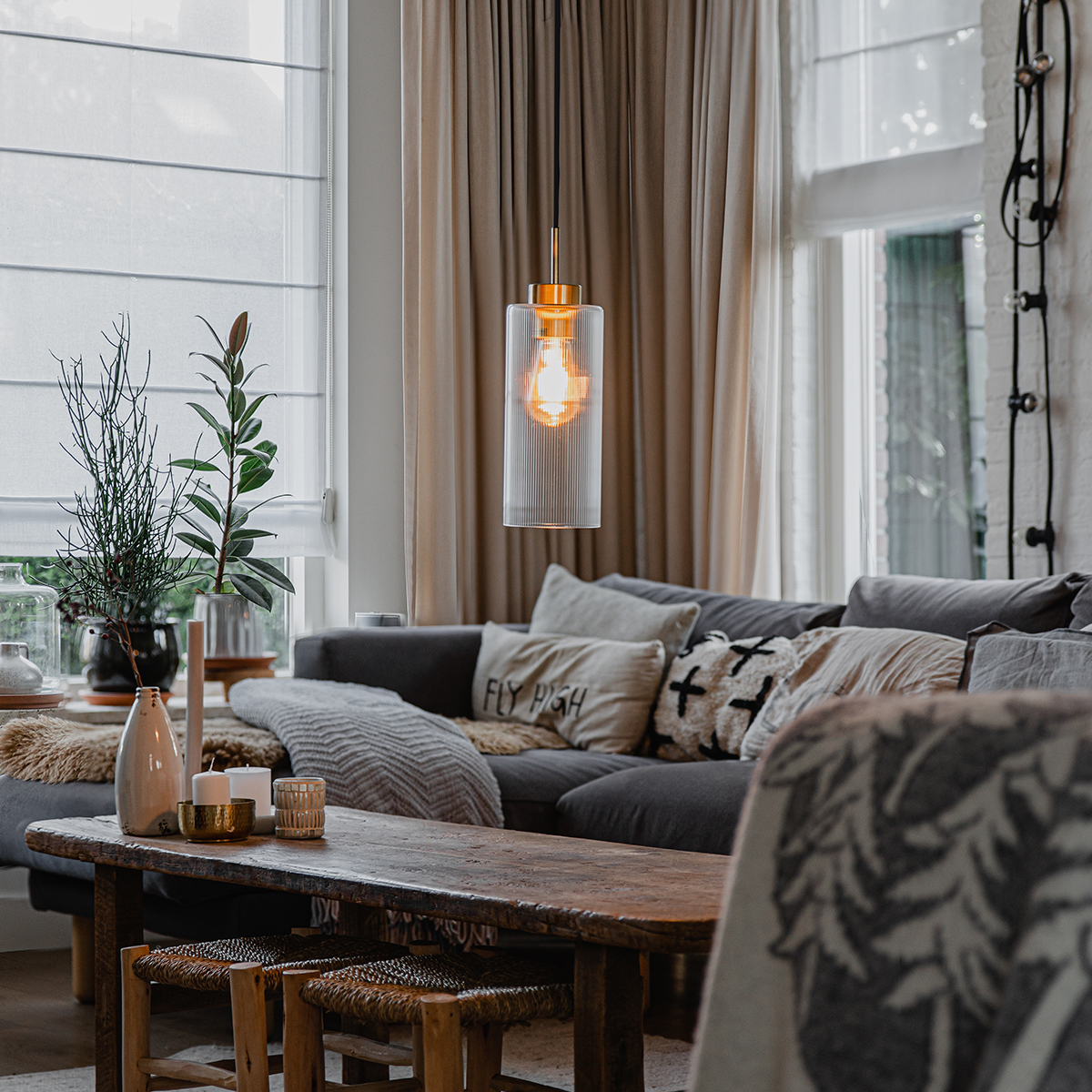 Art Deco závesné svietidlo zlaté so sklom - Laura