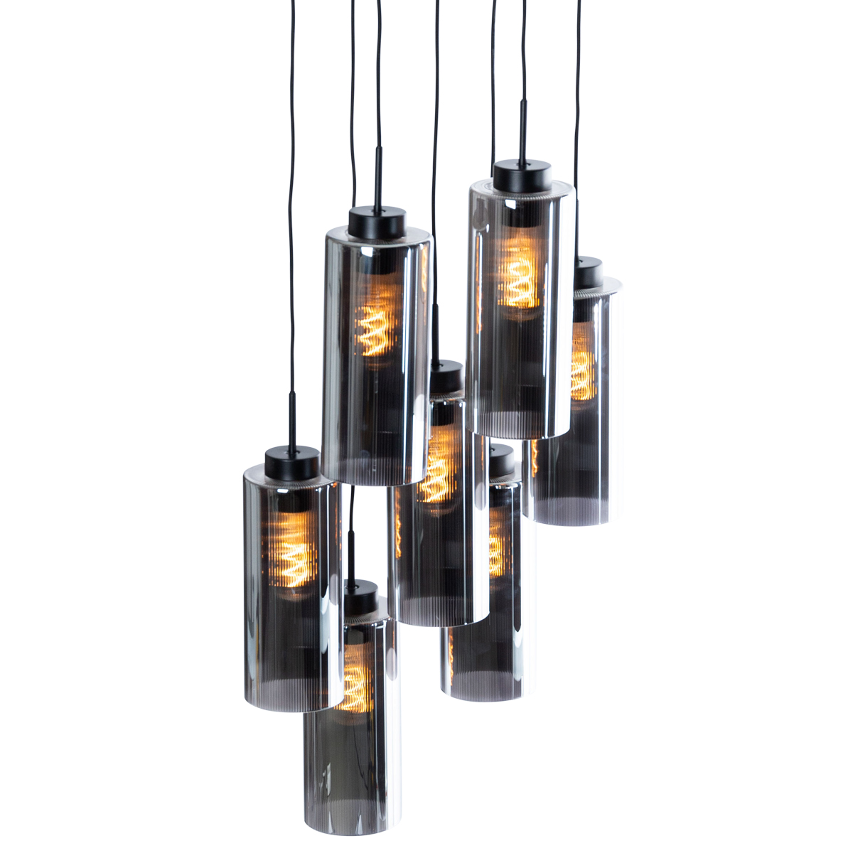 Art Deco Pendant Light Black with Smoke Glass 7-Light - Laura