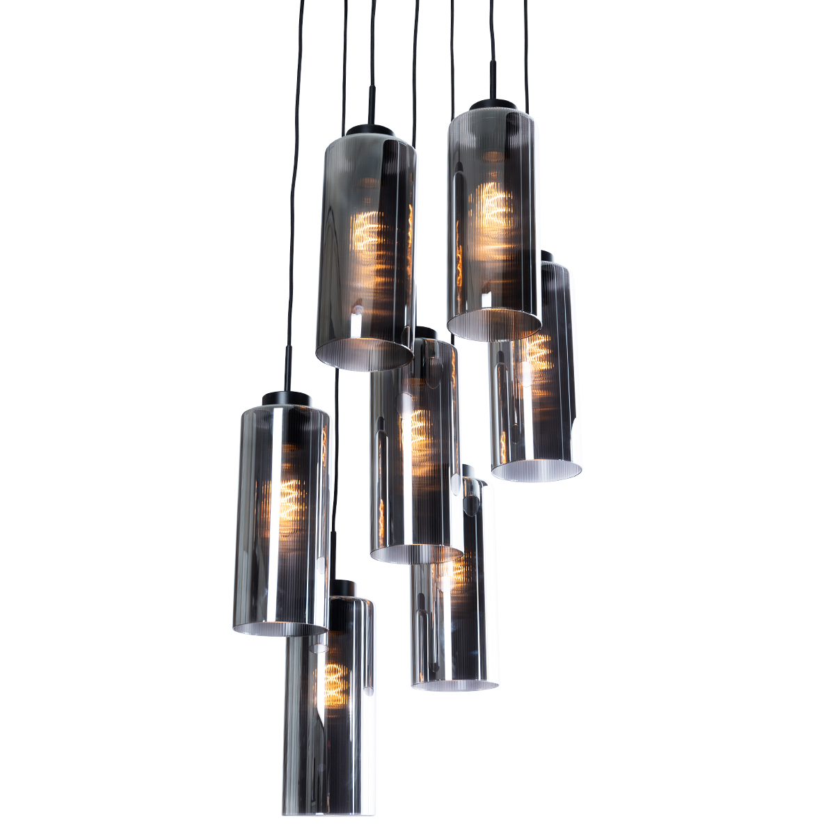 Art Deco Pendant Light Black with Smoke Glass 7-Light - Laura
