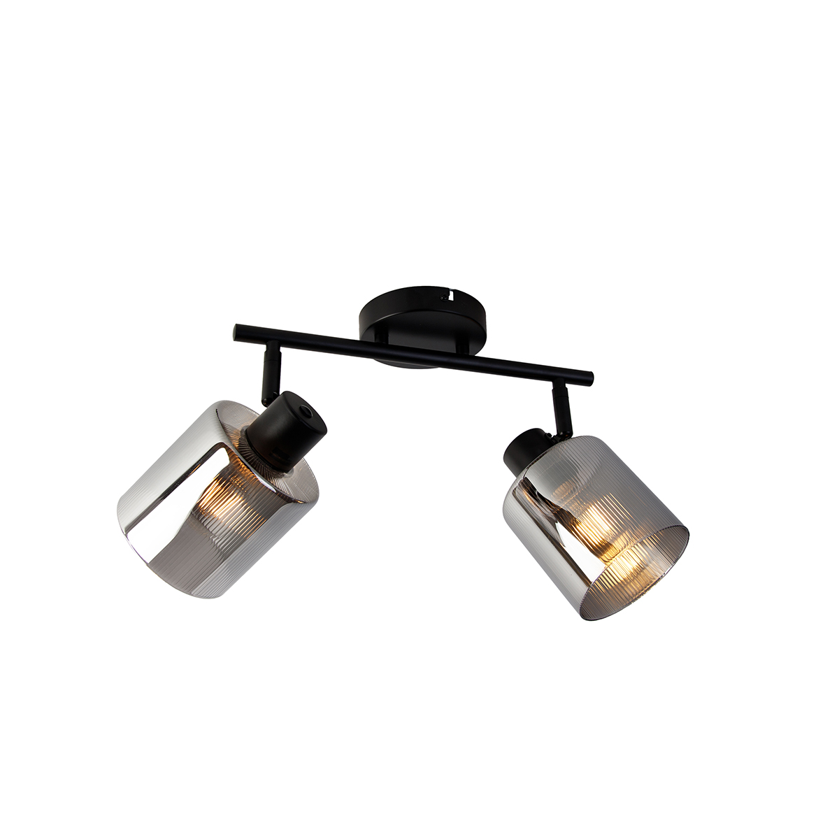 Stropné bodové svetlo čierne s dymovým sklom 2-žiarovkové nastaviteľné - Laura