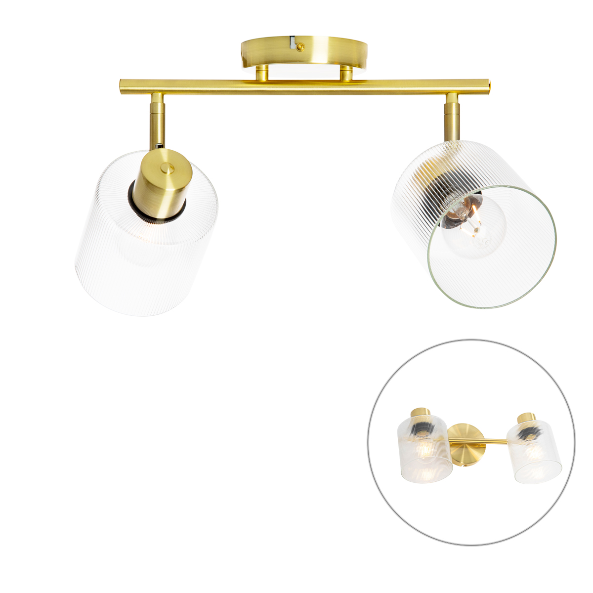 Faretto da soffitto oro con vetro a 2 luci orientabili - Laura