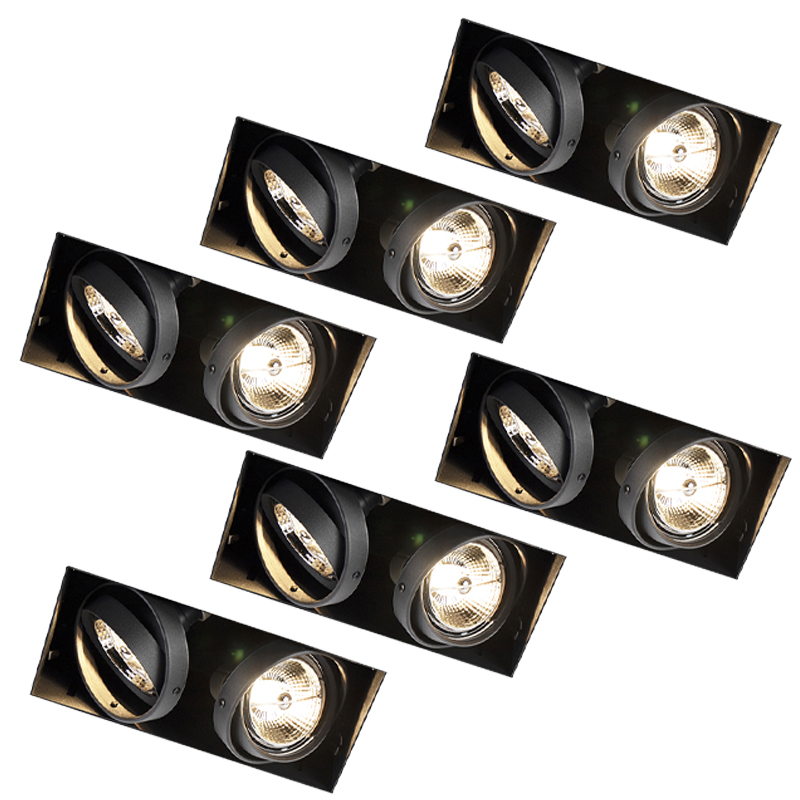 Set med 6 infällda spotlights svart GU10 AR70 trimless 2-light – Oneon