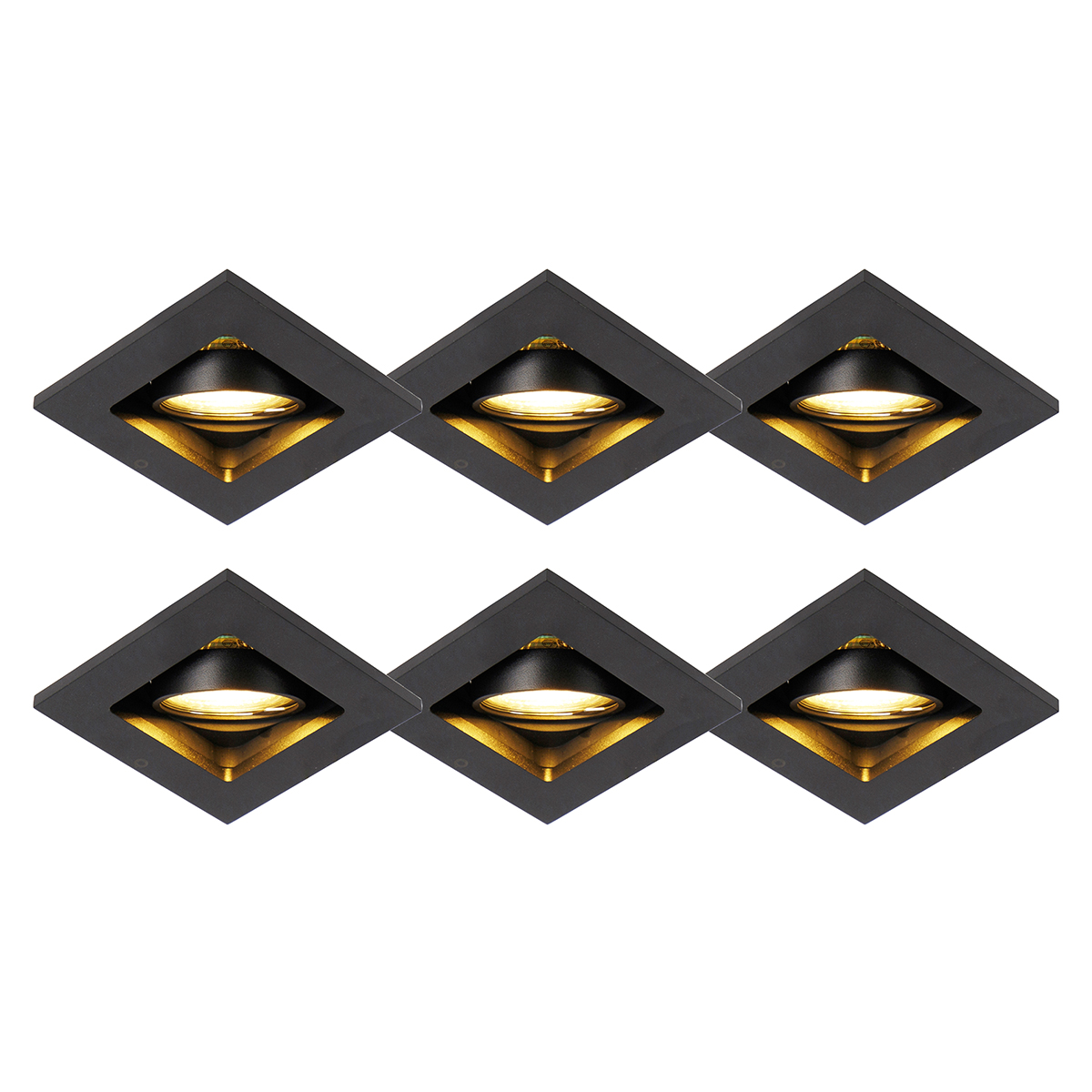 Set van 6 moderne inbouwspots zwart verstelbaar - Qure