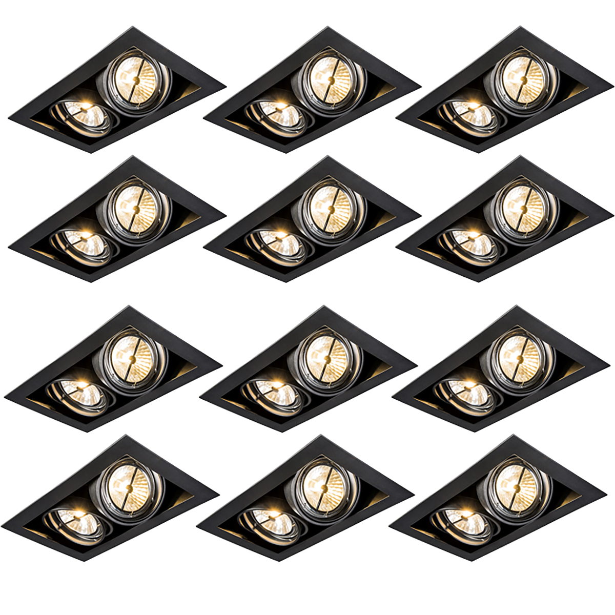 Set van 12 Inbouwspots zwart AR111 verstelbaar 2-lichts - Oneon