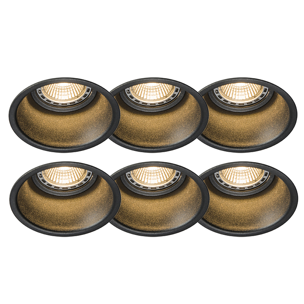 Set van 6 inbouwspots zwart rond - Dept