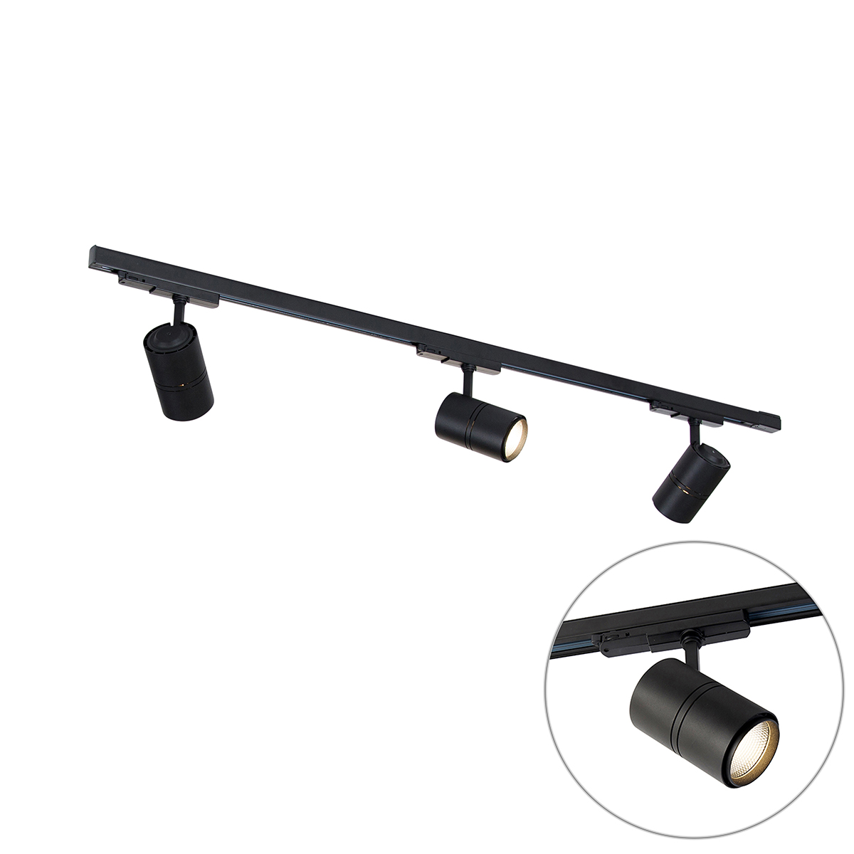 Koľajnicový systém čierny vrátane LED stmievateľný 3-svetlo 3-fázové pravé - Pravítko