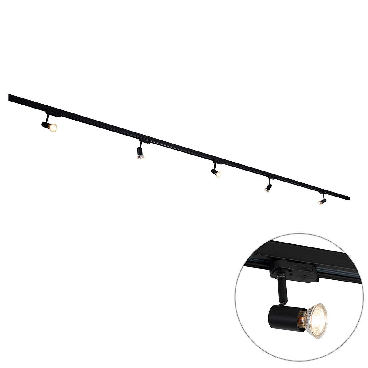 Moderný 3-fázový koľajnicový systém s 5 reflektormi čierny pravý - 3-fázový Jeany