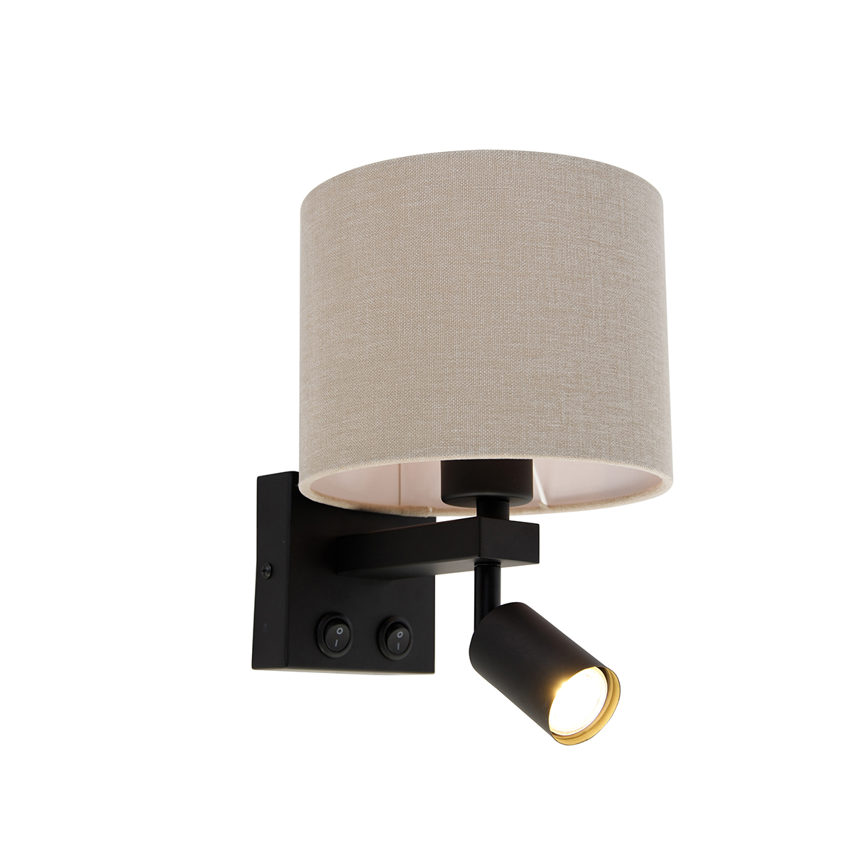 Image of Lampada da parete nera lampada da lettura paralume 18cm marrone chiaro - BRESCIA