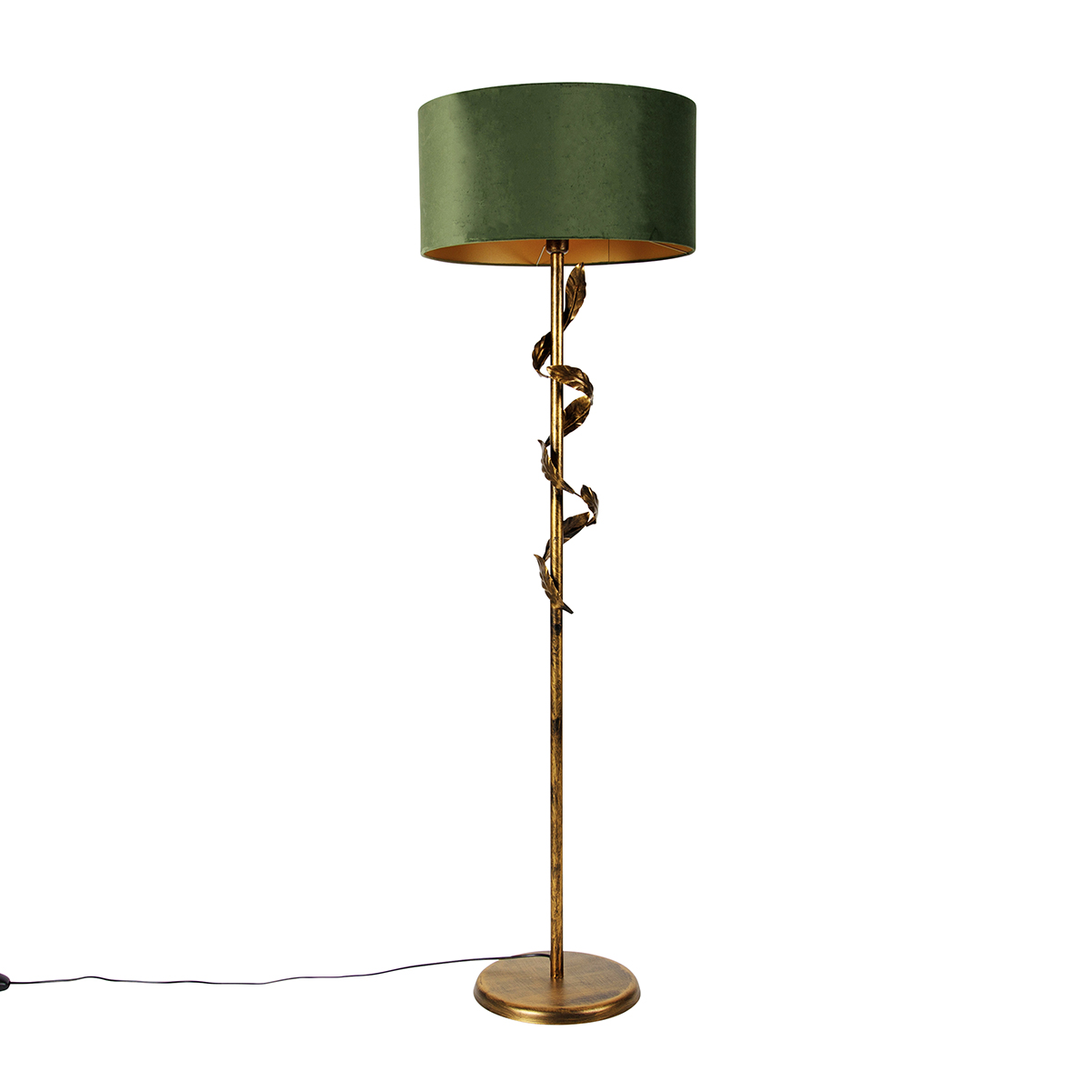Vintage golvlampa antikguld med grön skärm – Linden